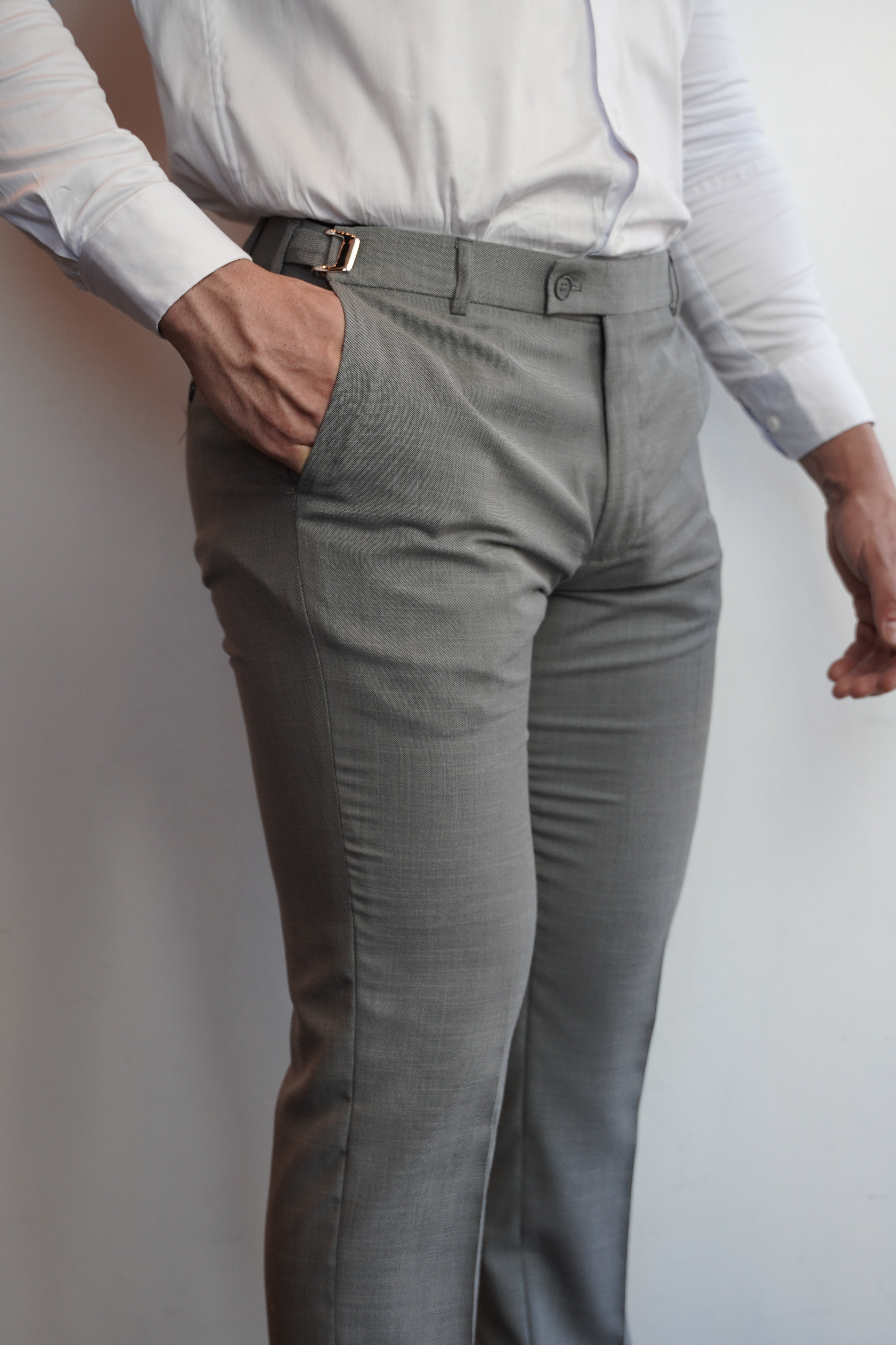 Calça Alfaiataria com Ajuste Cinza Médio - Mrsuits